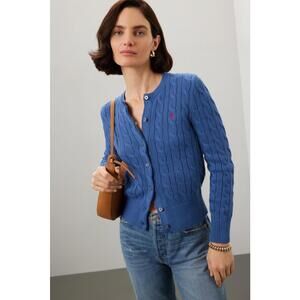 Polo Ralph Lauren Blue Cable Knit Long Sleeve Cardigan Size M As Is Condition